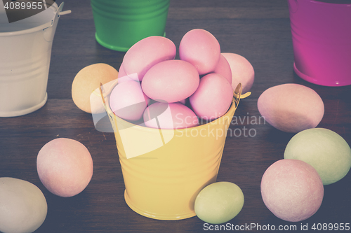 Image of Easter eggs on a wooden table