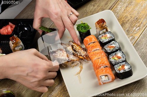 Image of Japanese Sushi On A Table