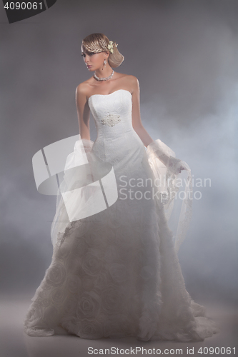 Image of Young Beautiful Woman In A Wedding Dress