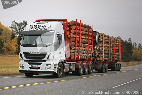Image of White Iveco Stralis 560 Logging Truck Transport