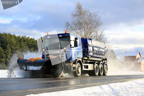 Image of Scania Snowplow Truck Clears Road 