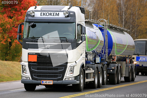 Image of White Volvo Tank Truck of Ekokem in Autumn