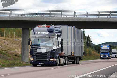 Image of Semi Trailer Truck under Bridge