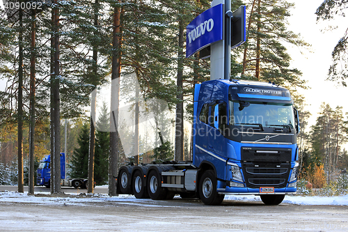 Image of Blue Volvo Trucks in Winter