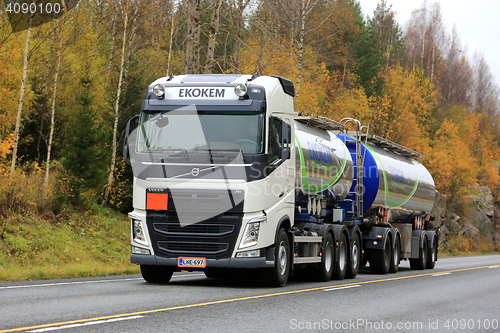 Image of White Volvo FH Tank Truck of Ekokem on the Road