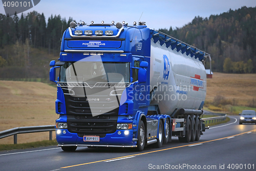 Image of Scania R620 Truck and Jumbo Tank Trailer on the Road