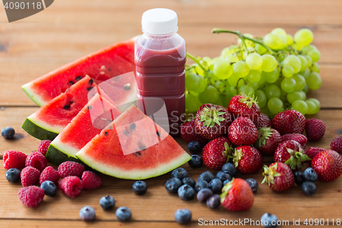 Image of bottle with fruit and berry juice or smoothie