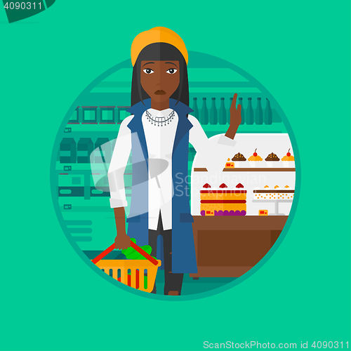 Image of Woman refusing junk food vector illustration.