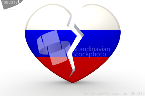 Image of Broken white heart shape with Russia flag