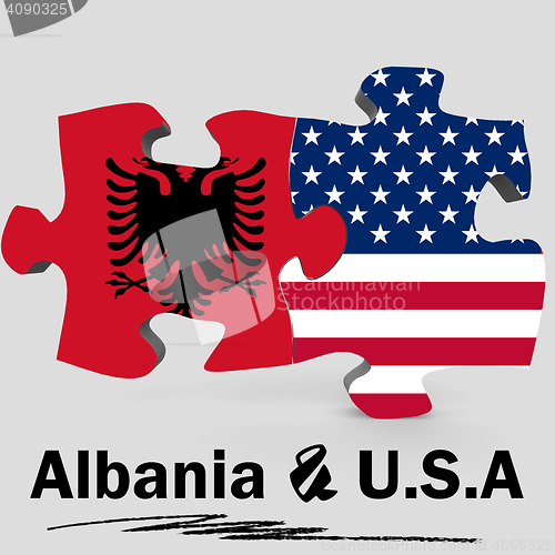 Image of USA and Albania flags in puzzle 