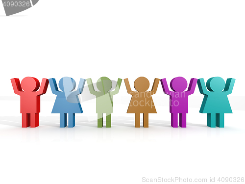 Image of Row of colorful people with white background