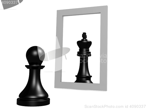 Image of Pawn looking in the mirror seeing queen