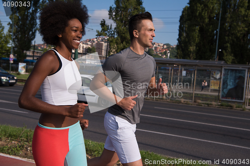 Image of multiethnic group of people on the jogging