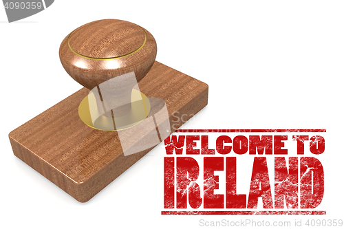 Image of Red rubber stamp with welcome to Ireland