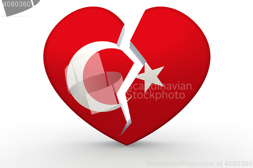 Image of Broken white heart shape with Turkey flag