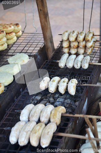 Image of Sweet grilled bananas at asian food market