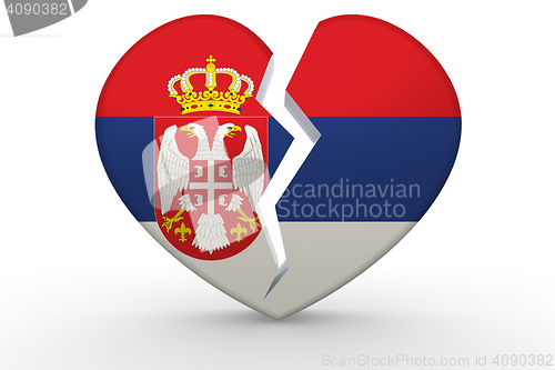 Image of Broken white heart shape with Serbia flag