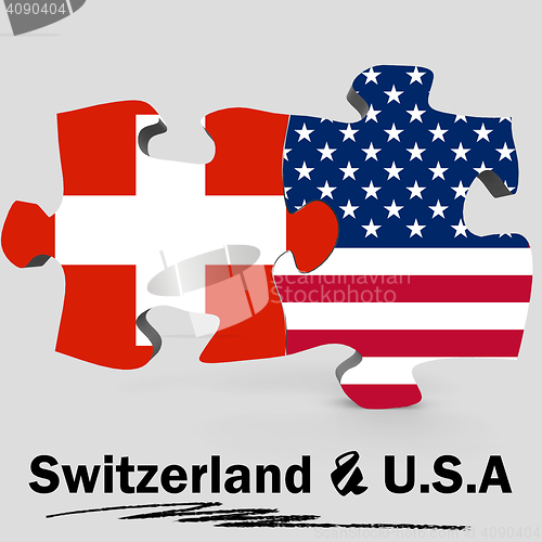 Image of USA and Switzerland flags in puzzle 