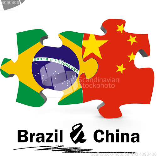 Image of China and Brazil Flags in puzzle 