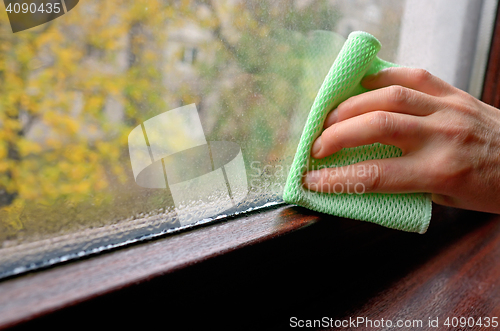 Image of Cleaning water  condensation on window