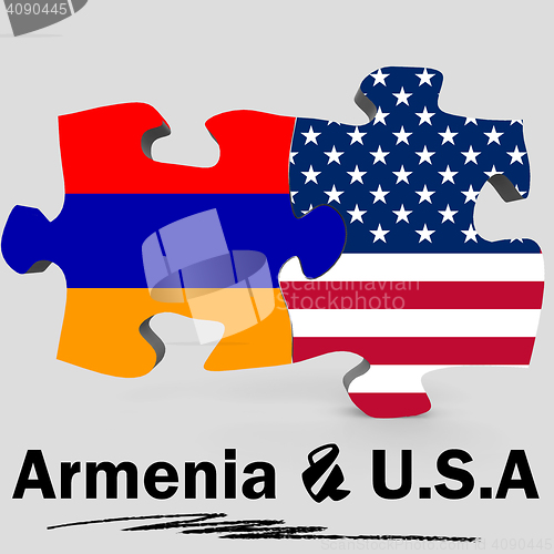 Image of USA and Armenia flags in puzzle 