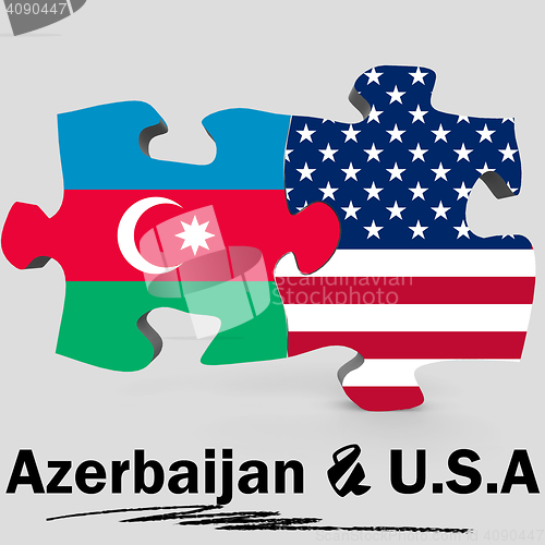 Image of USA and Azerbaijan flags in puzzle 