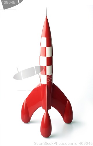 Image of Retro style toy rocket isolated