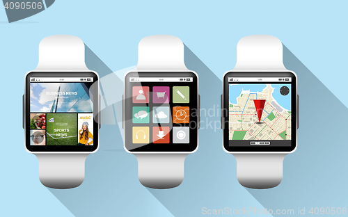 Image of close up of black smart watches with applications