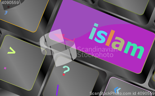Image of islam word on computer key on enter button vector keyboard key. keyboard button. Vector illustration