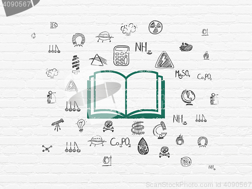 Image of Science concept: Book on wall background