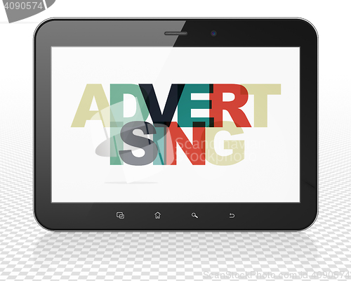 Image of Marketing concept: Tablet Pc Computer with Advertising on  display