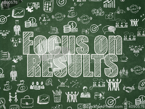 Image of Business concept: Focus on RESULTS on School board background