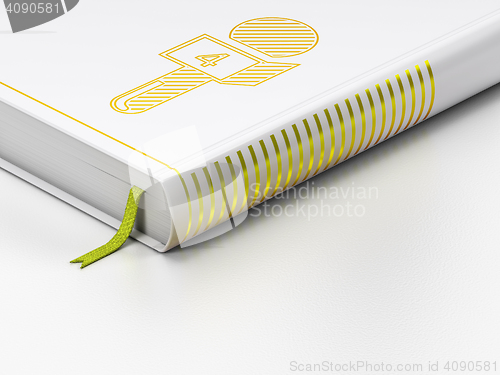 Image of News concept: closed book, Microphone on white background