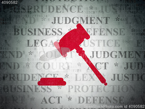 Image of Law concept: Gavel on Digital Data Paper background