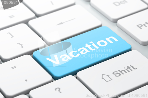 Image of Tourism concept: Vacation on computer keyboard background