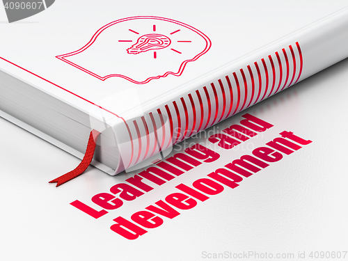 Image of Learning concept: book Head With Lightbulb, Learning And Development on white background