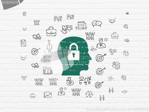Image of Business concept: Head With Padlock on wall background