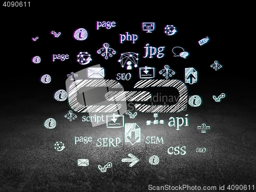 Image of Web design concept: Link in grunge dark room
