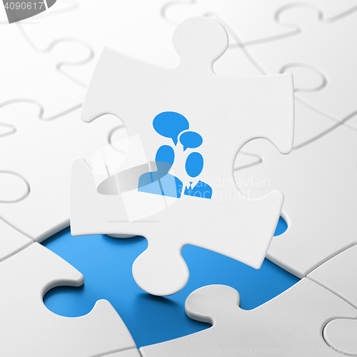 Image of Finance concept: Business Meeting on puzzle background
