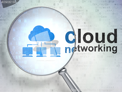 Image of Cloud computing concept: Cloud Network and Cloud Networking with optical glass