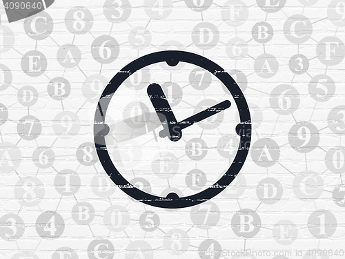 Image of Timeline concept: Clock on wall background