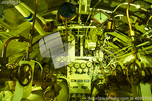 Image of Detailed view of torpedo room in old submarine                 