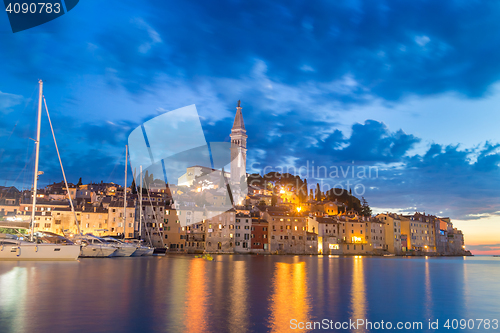 Image of Coastal town of Rovinj, Istria, Croatia in sunset.