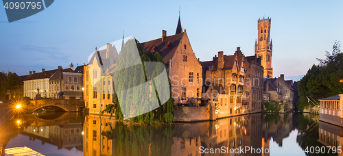 Image of Rozenhoedkaai and Dijver river canal in Bruges, Belgium.