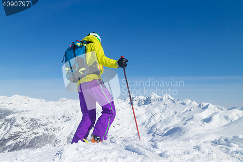 Image of Freeride skier on the top of the mountain.