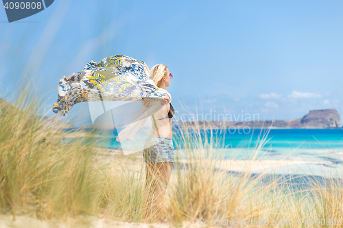 Image of Free Happy Woman Enjoying Sun on Vacations.