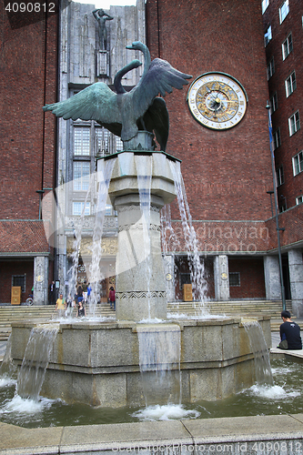 Image of OSLO, NORWAY – AUGUST 18, 2016: Tourists around the main entra