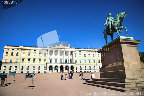 Image of OSLO, NORWAY – AUGUST 17, 2016: Tourist visit The Royal Palace