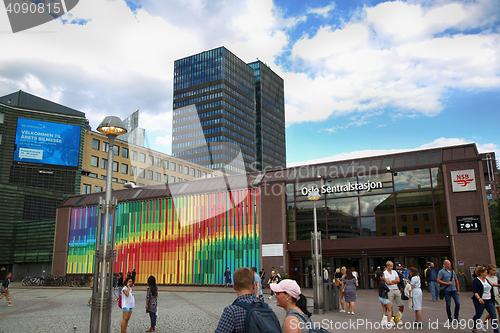 Image of OSLO, NORWAY – AUGUST 18, 2016: People visit Oslo Central Stat