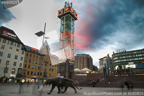 Image of OSLO, NORWAY – AUGUST 17, 2016: People walking on wonderful Pl